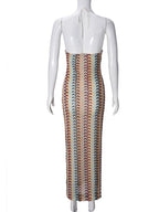Striped Color Blocking Halter V-neck Maxi Dresses