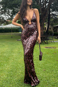 V Neck Cut Out Sequin Bodycon Maxi Cami Party Dress