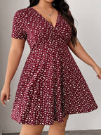 Floral Print V-neck Short Sleeve Mini&Short Dresses