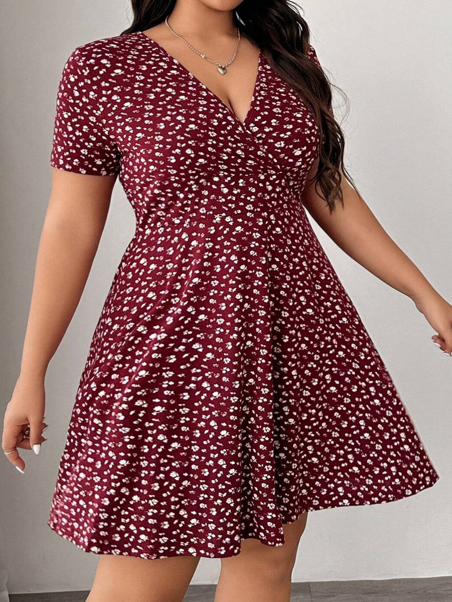 Floral Print V-neck Short Sleeve Mini&Short Dresses