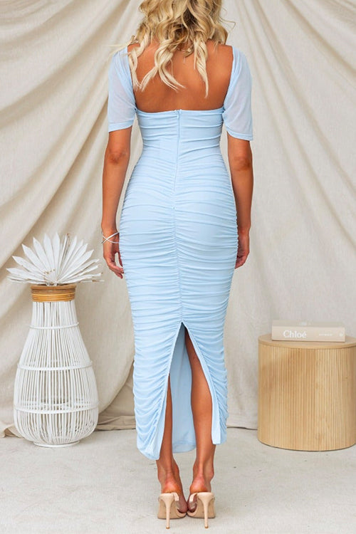 Off Shoulder Ruched Bodycon Maxi Party Dress