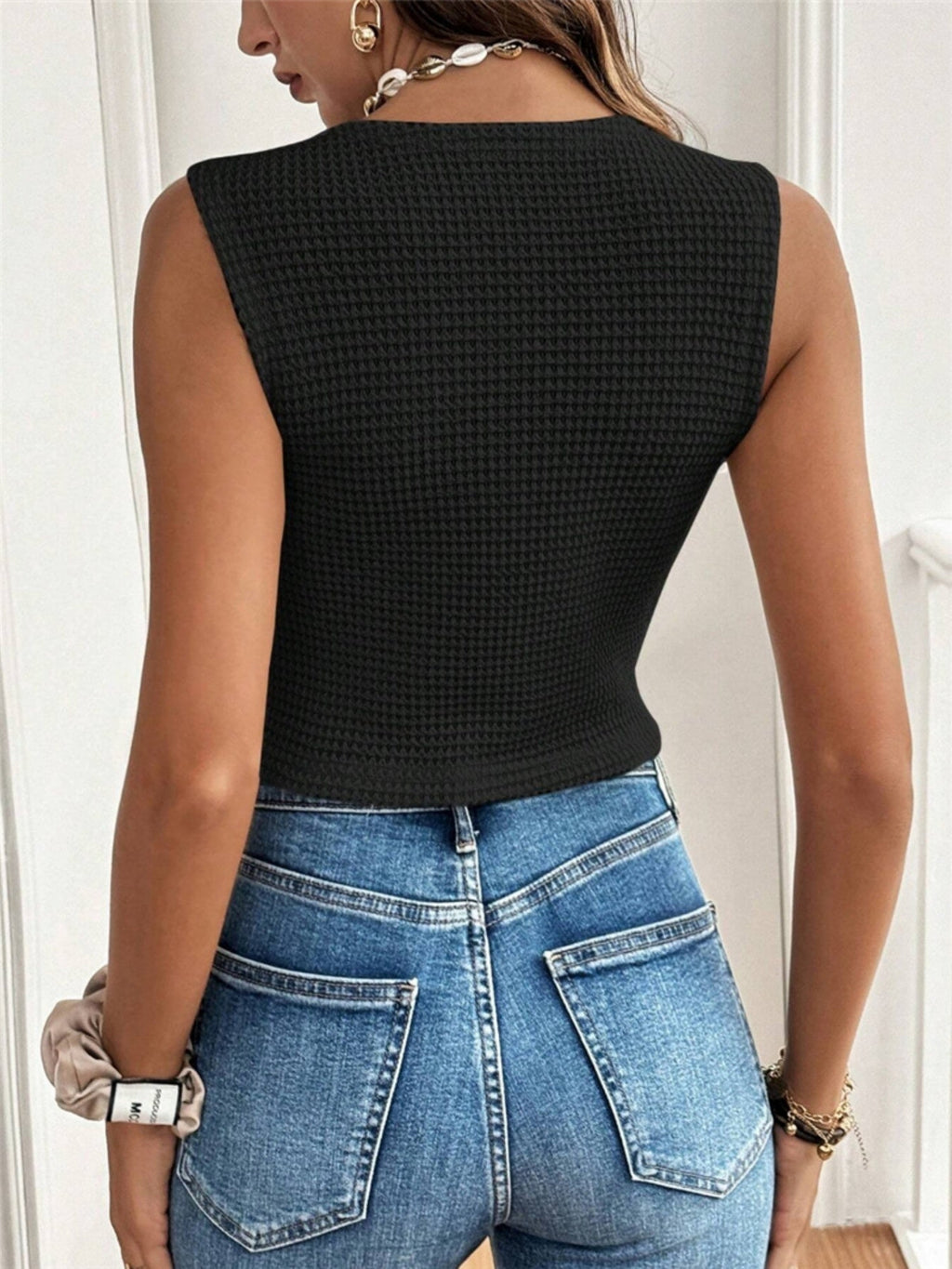 V-neck Sleeveless Three Buttons Women's Vest