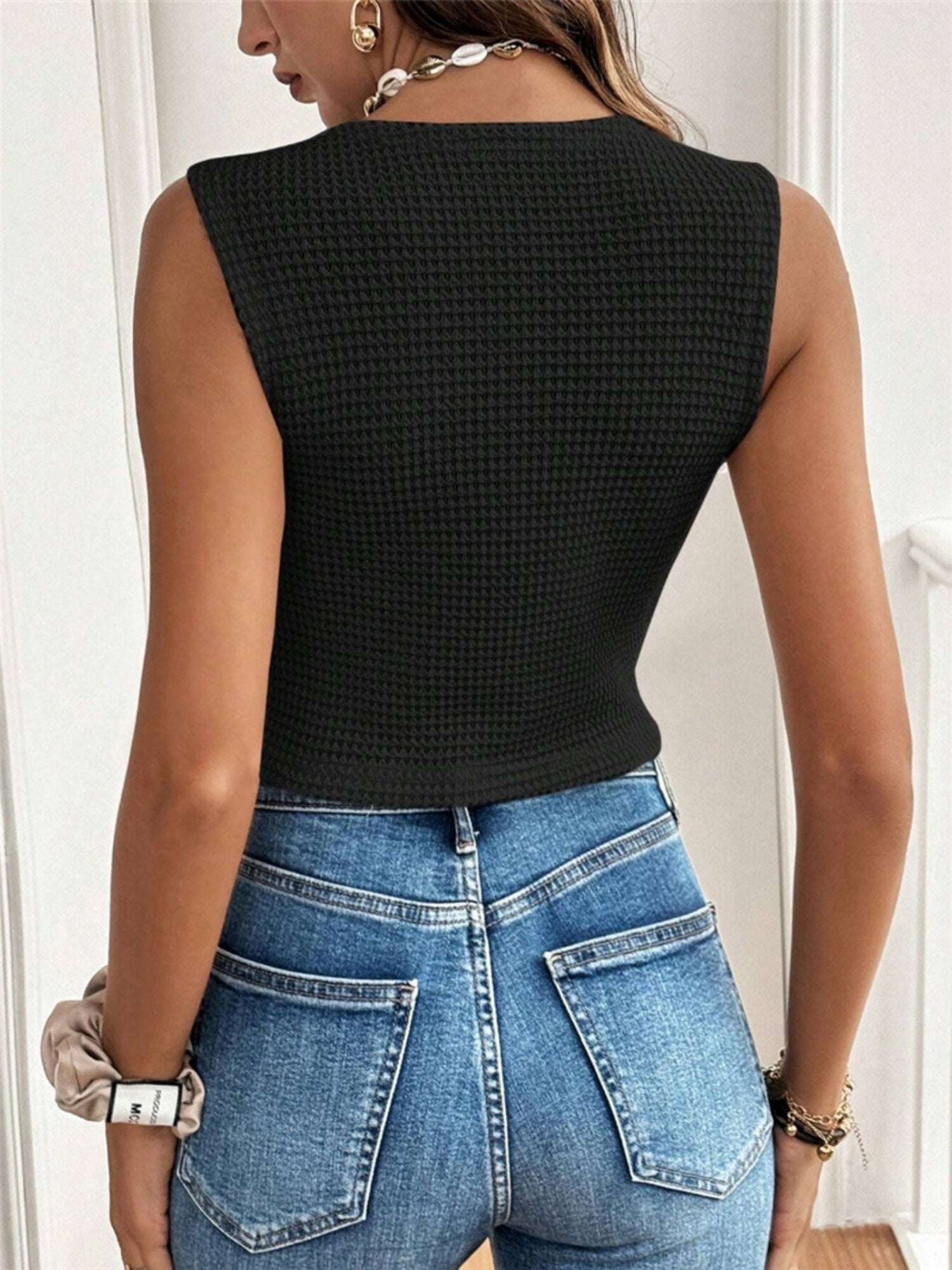 V-neck Sleeveless Three Buttons Women's Vest