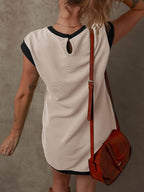 Straight Round Neck Pocket Mini Dress