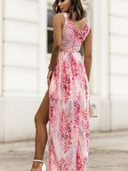 Wrap-up V-neck Bandage Slit Vacation And Leisure Maxi Dresses