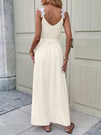 Embroidered Lace Patchwork Slit Bandage Maxi Dresses