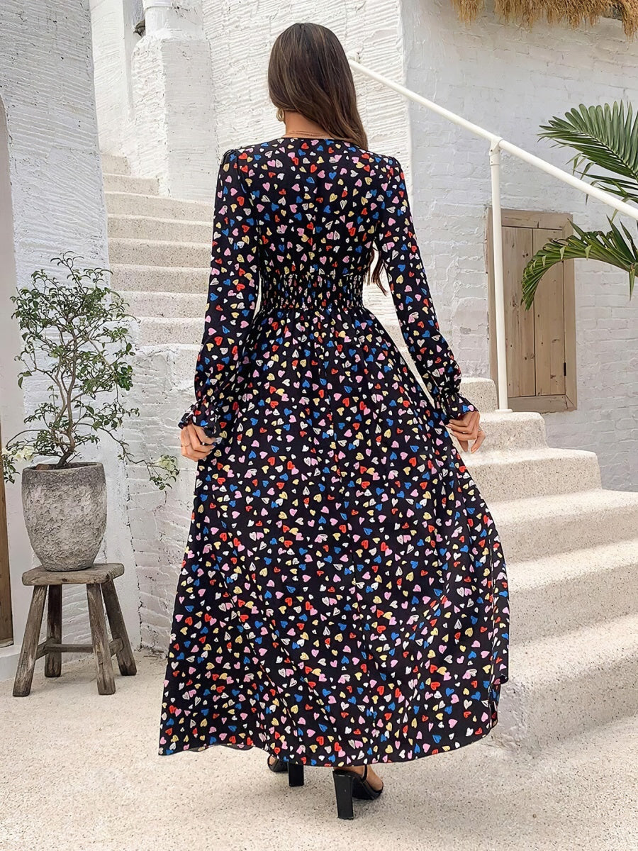 Floral Long Sleeve Square Collar Vacation And Leisure Maxi Dresses