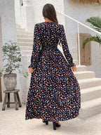 Floral Long Sleeve Square Collar Vacation And Leisure Maxi Dresses