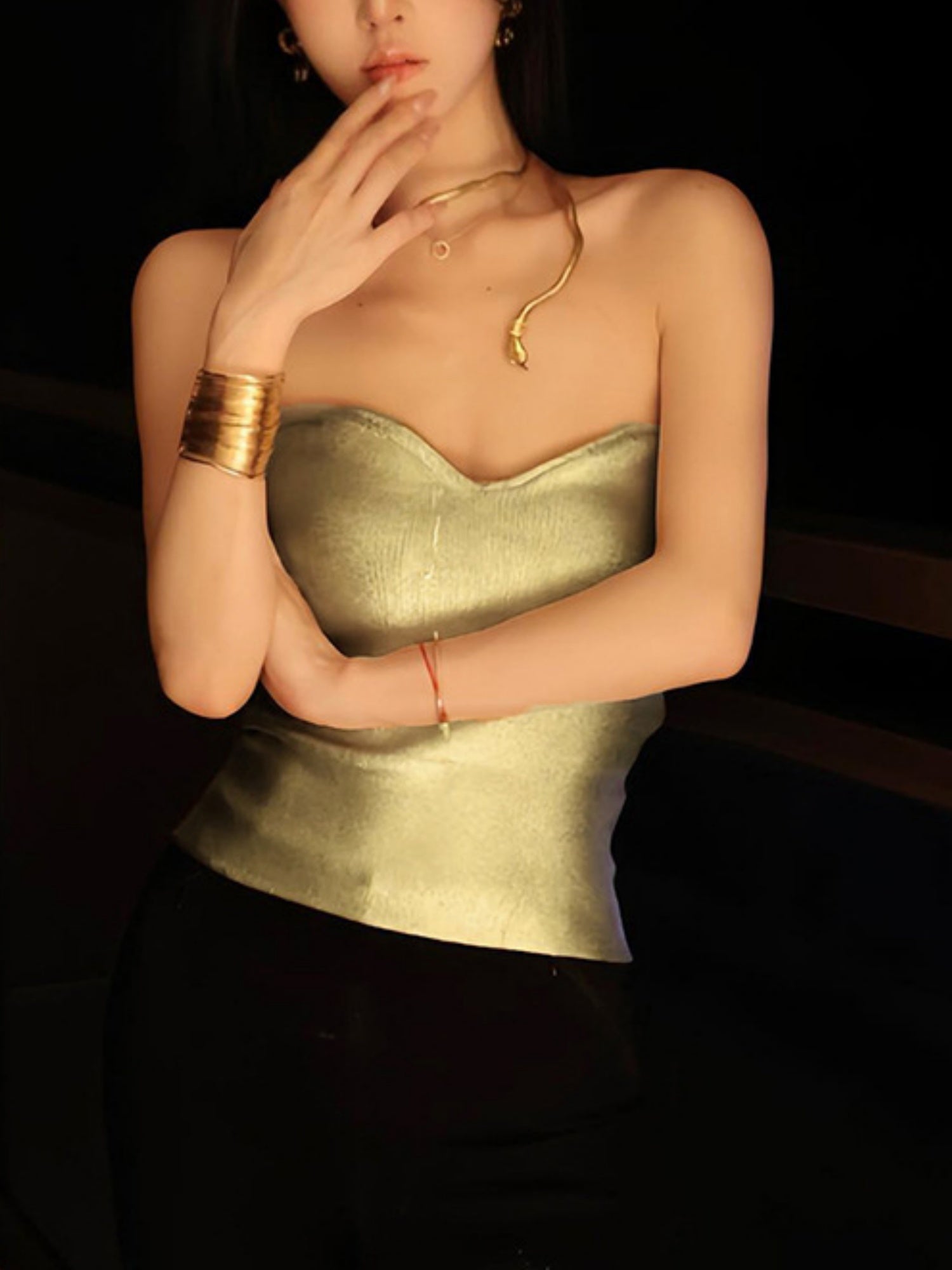 Imitation PU Metallic Luster Slim-fit Sleeveless Strapless Vest