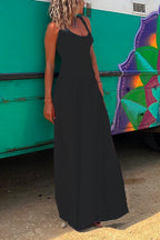 Solid Criss Cross Backless Maxi Cami Dress