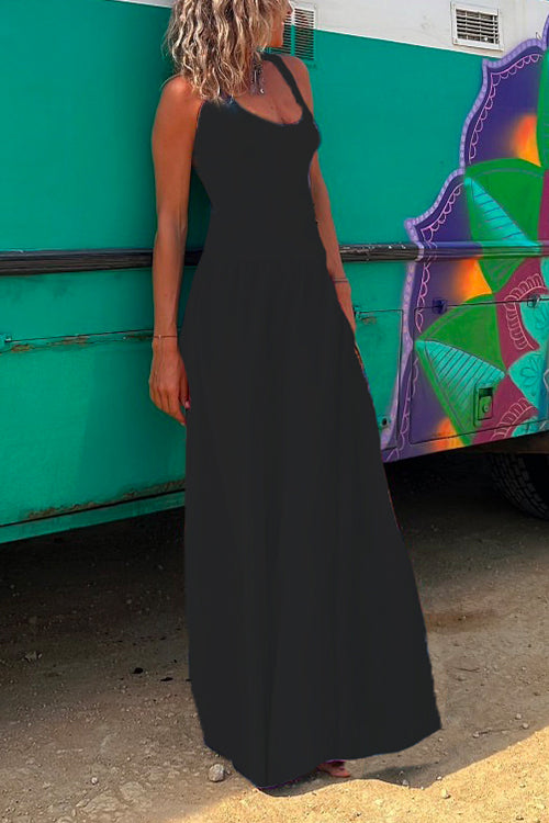 Solid Criss Cross Backless Maxi Cami Dress