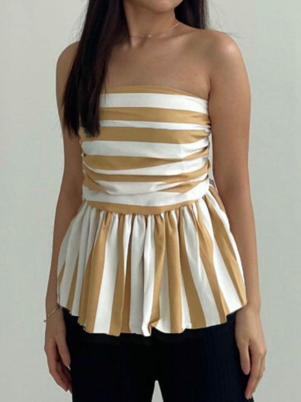 Stripes Color Matching Flower Bud Strapless Vest