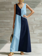 Simple Solid Color Color-blocked Off-shoulder Dress