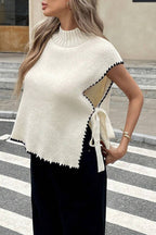 Contrast Sleeveless Tie-up Sweater