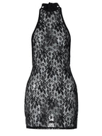 Black Lace Halter-neck Mini Dress With Exposed Hips