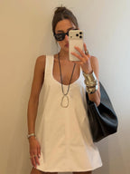 Pure Cotton U-neck Loose-fit Sleeveless A Mini&Short Dresses