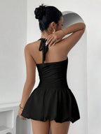 Halter Tube Top Pleated Splicing Mini&Short Dresses