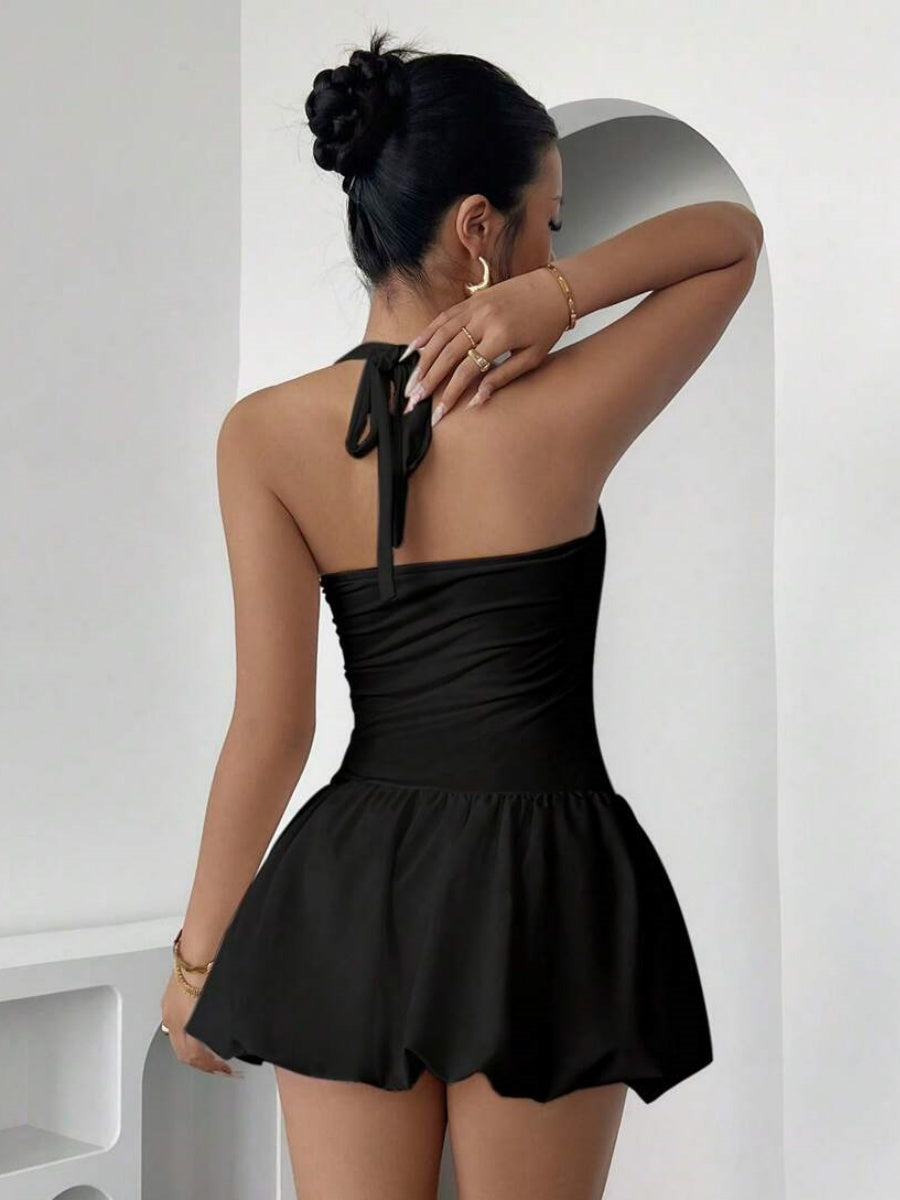 Halter Tube Top Pleated Splicing Mini&Short Dresses