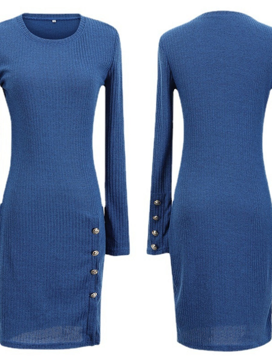 Buttons Bodycon Dress Long Sleeve Mini&Short Dresses