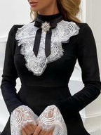 Velvet Black Lace Stitching Waist Mini&Short Dresses