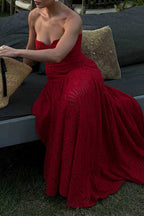 Strapless Hollow Out Lace Irregular Hem Maxi Dress