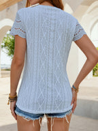 Hollow Jacquard Crew Neck Loose-fit Short Sleeve T-shirts