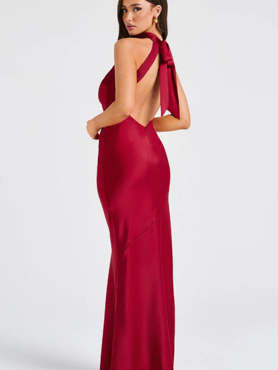 Halter Slits Satin Maxi Dresses
