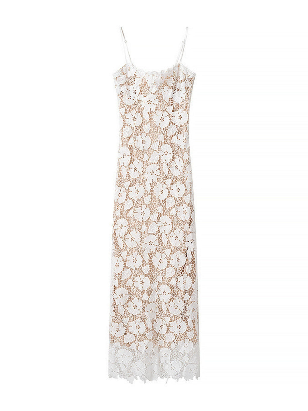 Lace See-through Strappy Slit Maxi Dresses