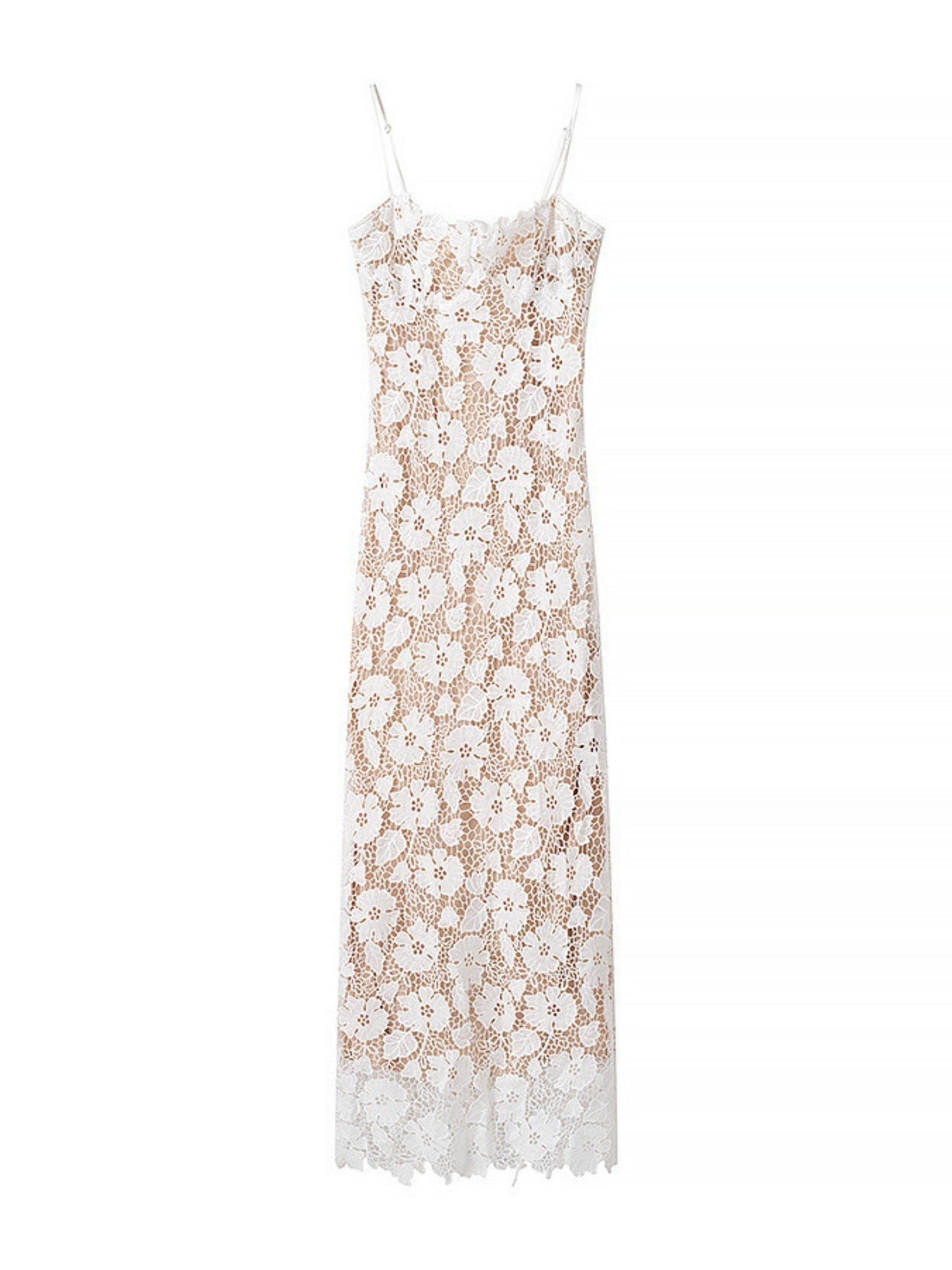 Lace See-through Strappy Slit Maxi Dresses