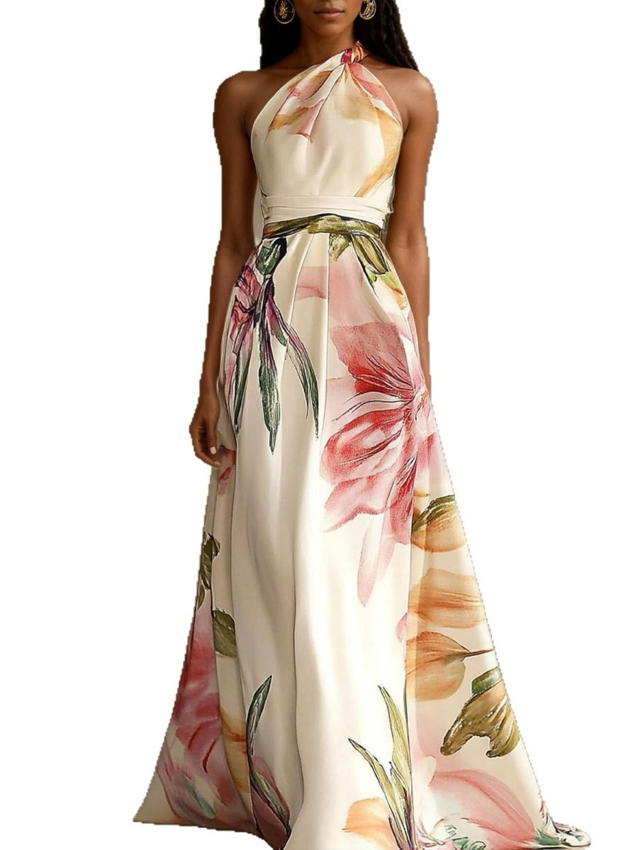All-over Print Halter Waist Parties Vacation Maxi Dresses