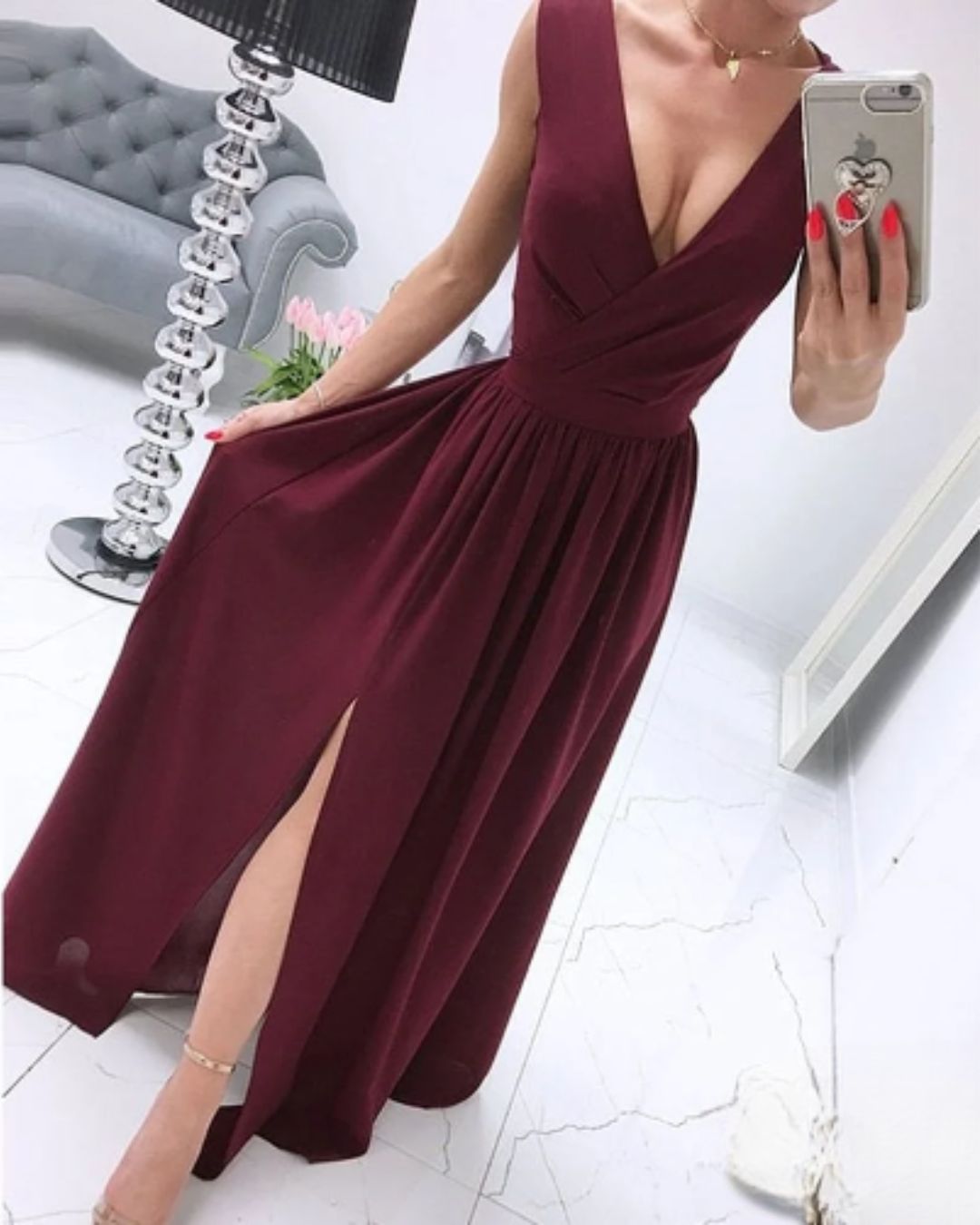 | Sleeveless Beach Dress in Deep V-Neck