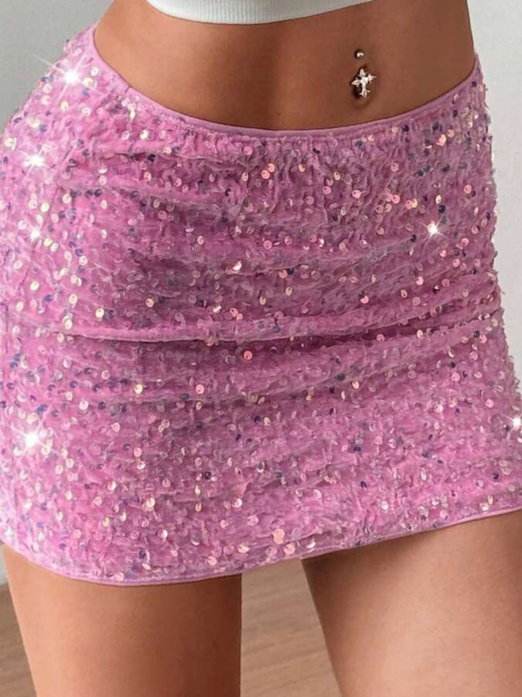 Sequined Velvet Hip Wrap Short Skirt