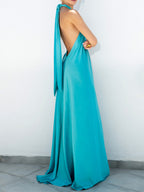 Satin Neckband Large Skirt Maxi Dresses