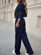 Pinstripe Cropped Blazer Pants Set