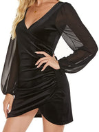 Spliced Korean Velvet V-neck Short Bodycon Dress