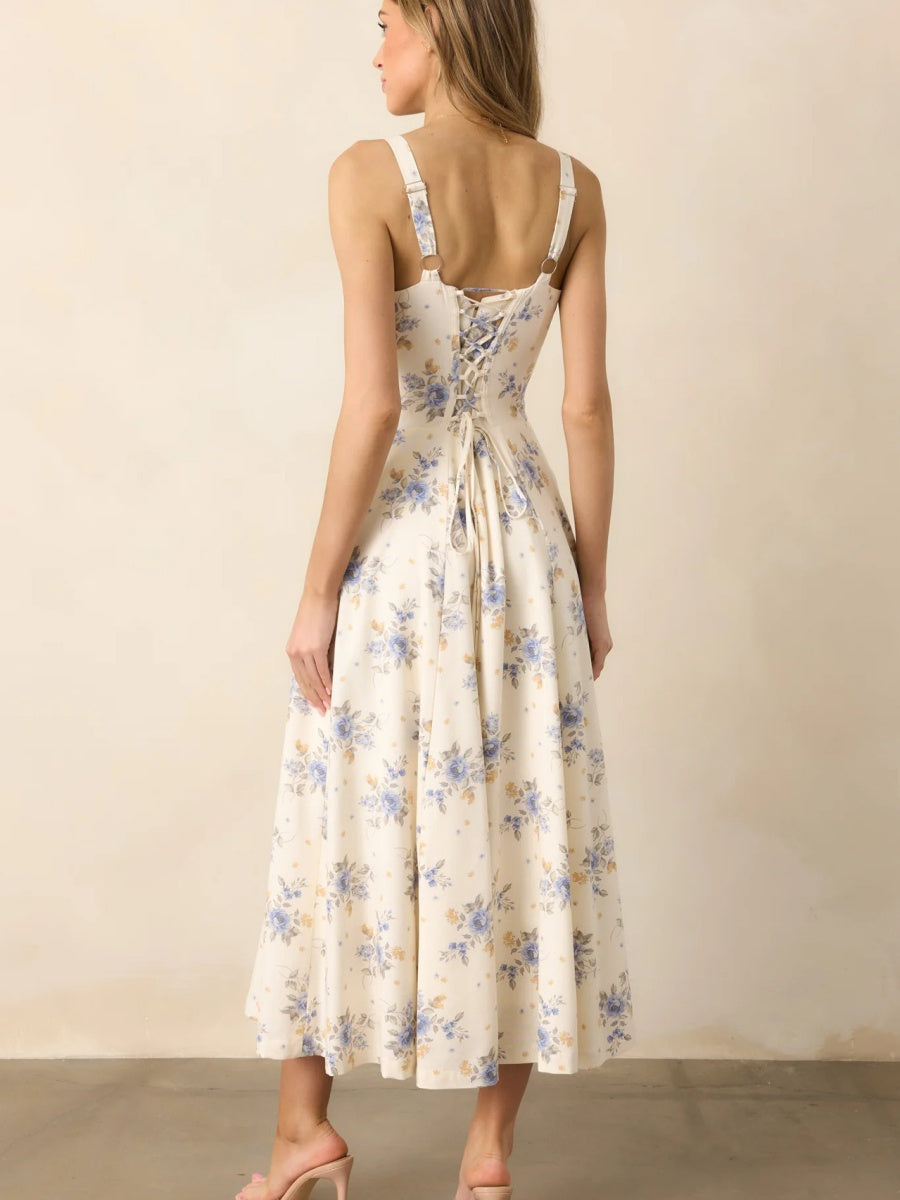 Floral Camisoles Bandage Temperament Slit Sexy Vacation And Leisure Maxi Dresses