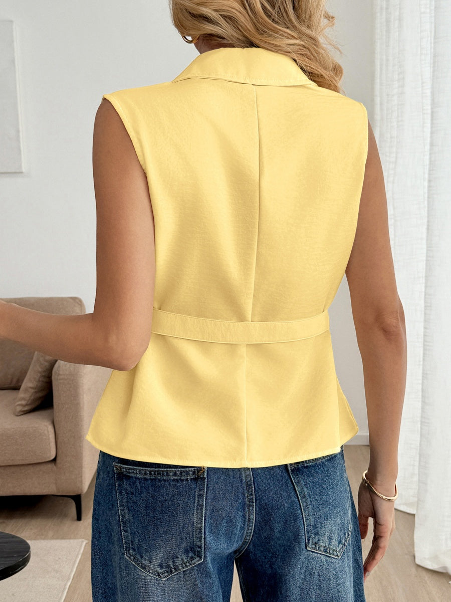 Sleeveless Lapel Vests Shirts Chiffon Blouse