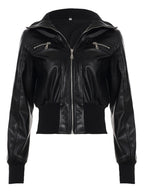 PU Leather Lapel Pocket Patchwork Slim Fit Jackets