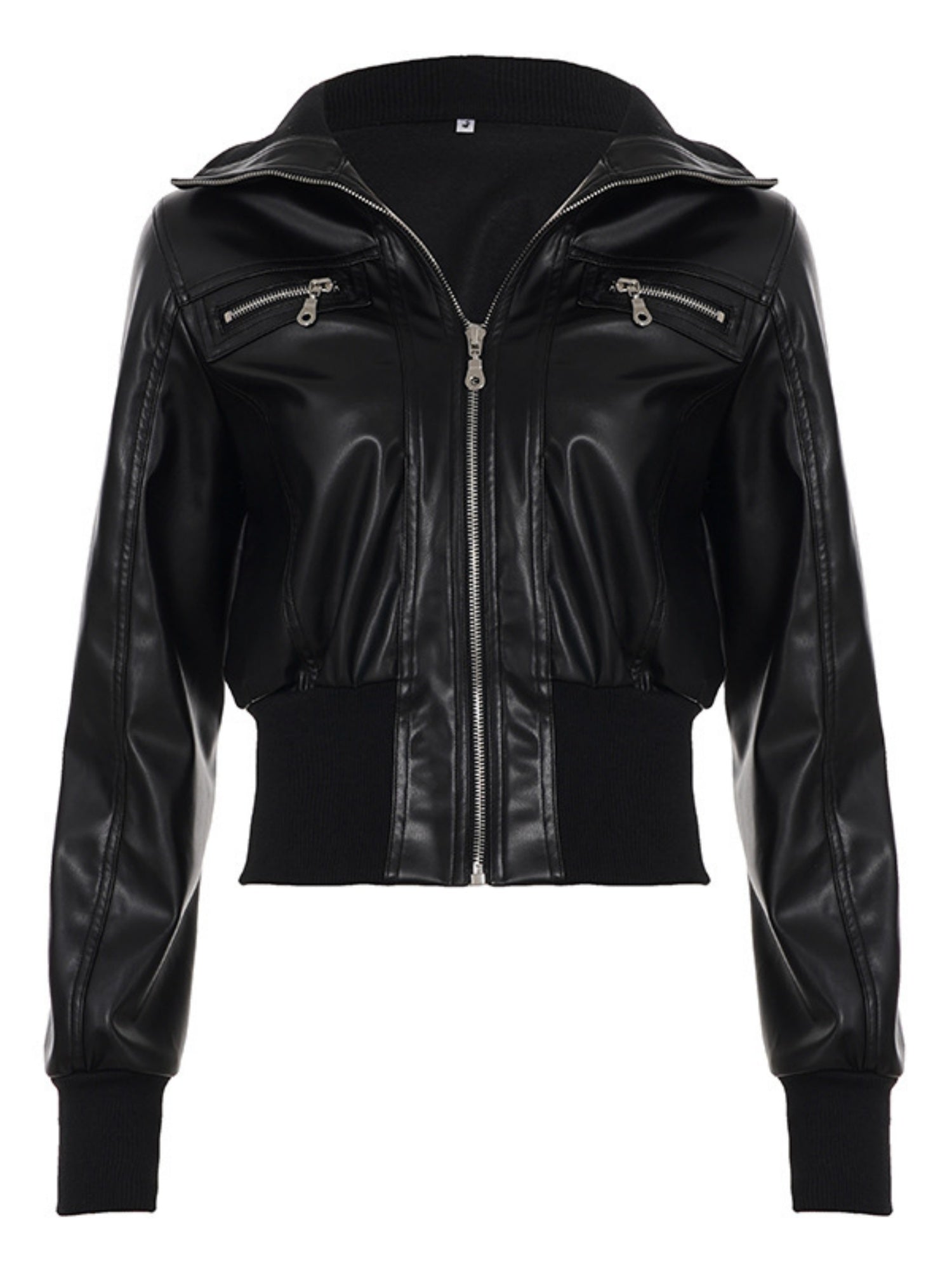 PU Leather Lapel Pocket Patchwork Slim Fit Jackets