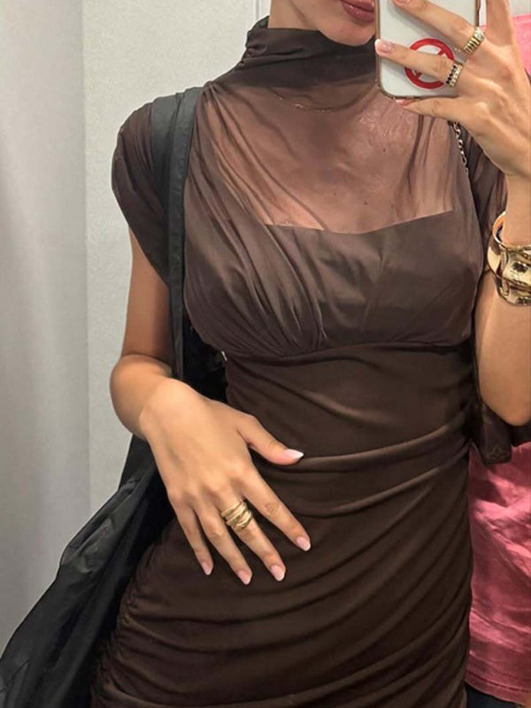 Fitted, Bodycon Maxi Dress With Mesh Panels