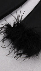 Stretch Long Sleeves Feather Mini Dress in Black