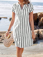Buttons Stripes Mini&Short Dresses