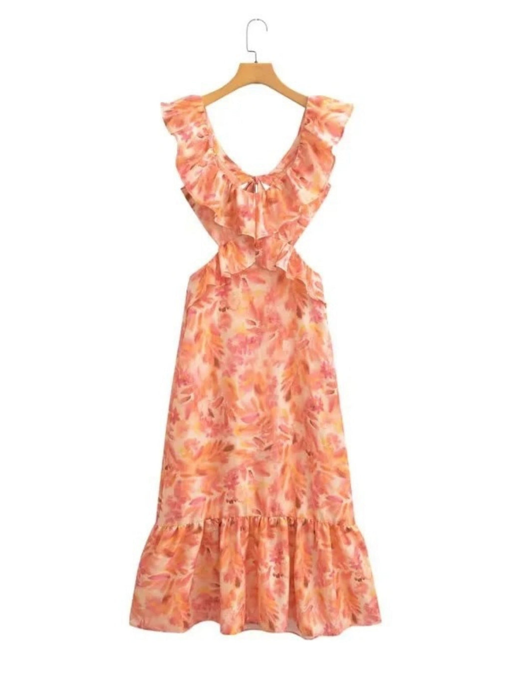Ruffle V-neck Backless Strappy Maxi Dresses