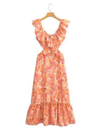Ruffle V-neck Backless Strappy Maxi Dresses