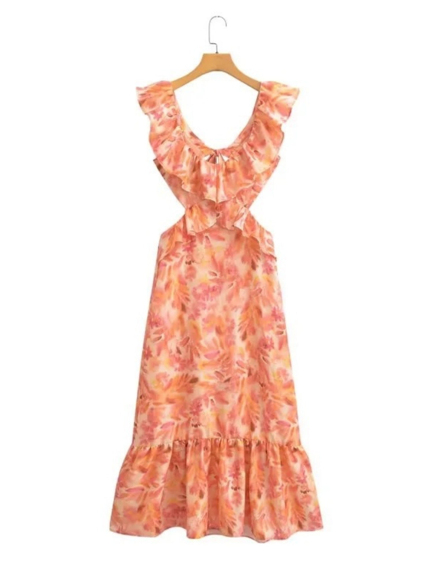 Ruffle V-neck Backless Strappy Maxi Dresses