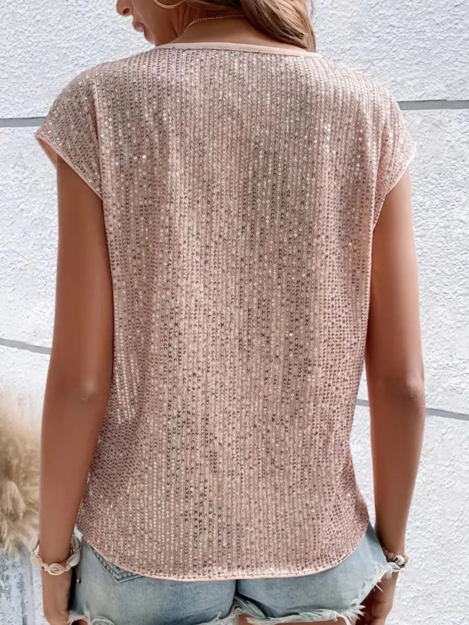 Sequins Round Neck Sleeveless Tank Tops