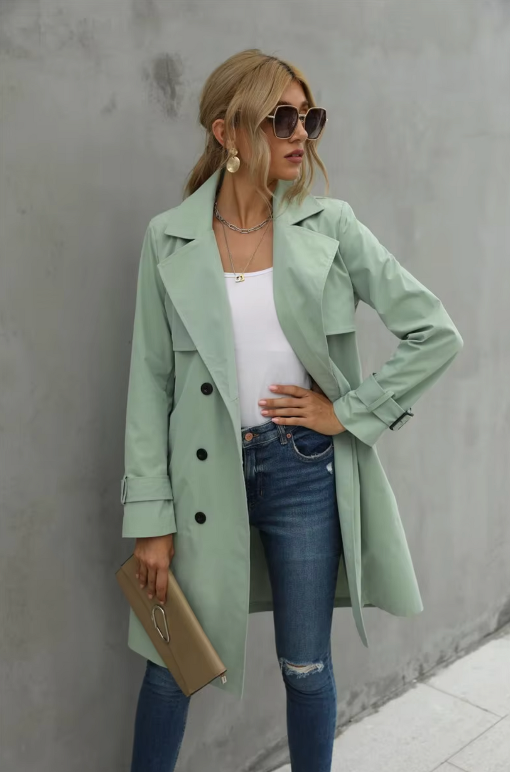 | Women’s Double Breasted Belted Trench Coat