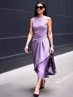 Waist-cinching Sleeveless Asymmetrical Midi Dress