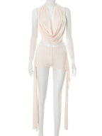 Sway Neck Sleeveless Backless Jacket Tight-fitting Ribbons Super Short Shorts 2-piece Sets