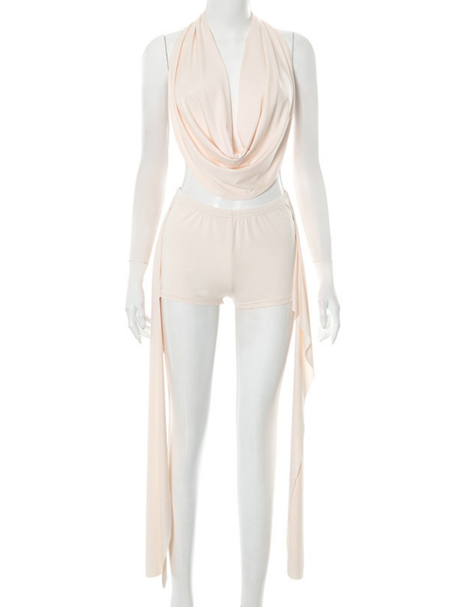 Sway Neck Sleeveless Backless Jacket Tight-fitting Ribbons Super Short Shorts 2-piece Sets